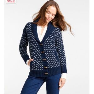 L.L. Bean Classic Ragg Wool Sweater, Cardigan Bird's-Eye, L, NWT